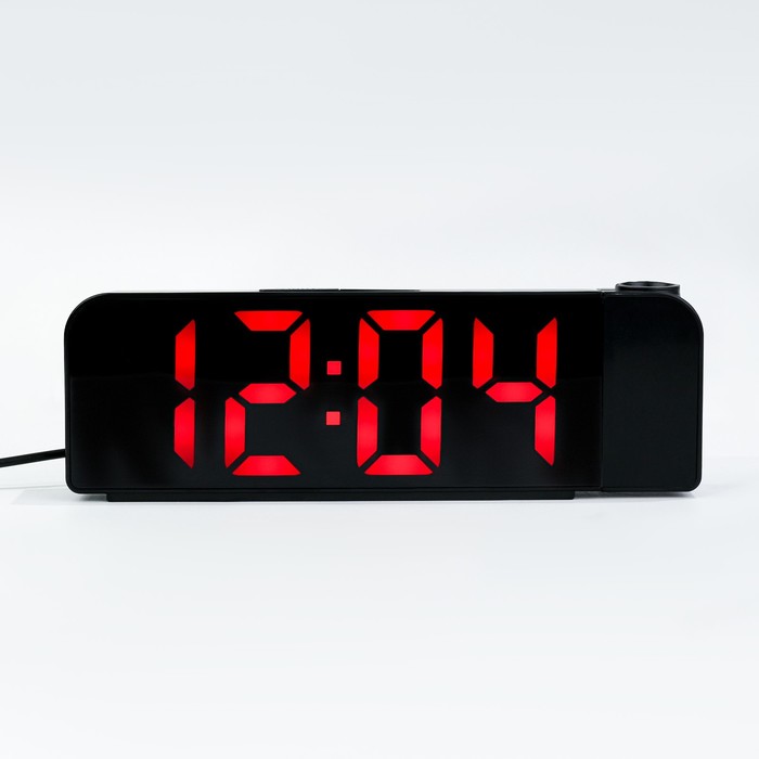 Часы электронные настольные, будильник, термометр, с проекцией, красные цифры, 19.2х6.5см часы электронные настольные будильник термометр с проекцией зеленые цифры 19 2х6 5см