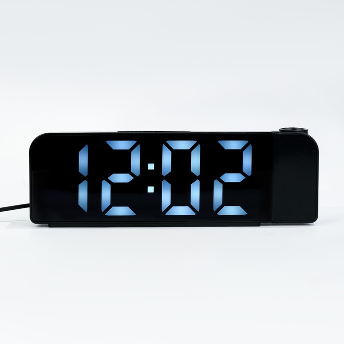 Часы электронные настольные, с будильником, термометром, проекция, белые цифры, 19.2х6.5см часы будильник электронные цифры цифры синие с термометром черные 23х9 5х3 см 3244775