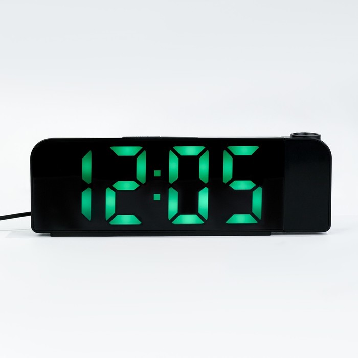 Часы электронные настольные, будильник, термометр, с проекцией, зеленые цифры, 19.2х6.5см настольные цифровые часы будильник vst 862 бежевые белые цифры