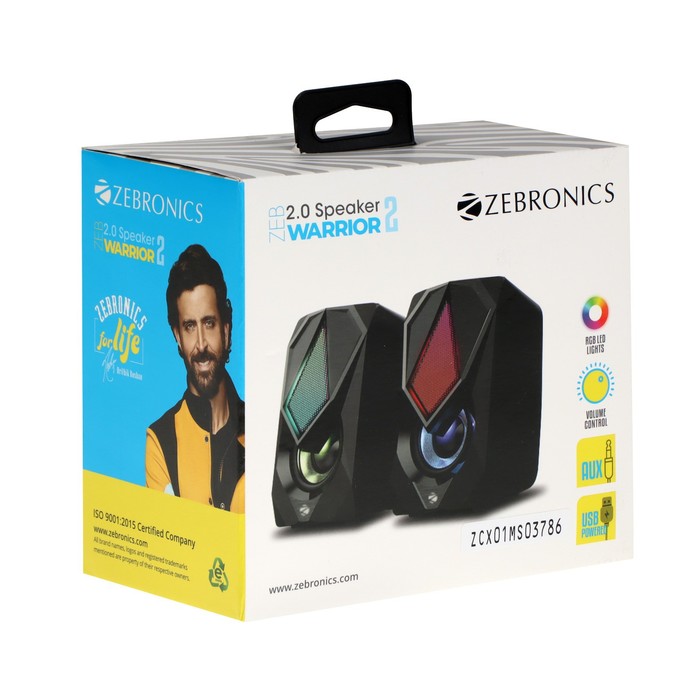 

Компьютерные колонки 2.0 ZEBRONICS WARRIORII, 2х5 Вт, USB, подсветка, чёрные