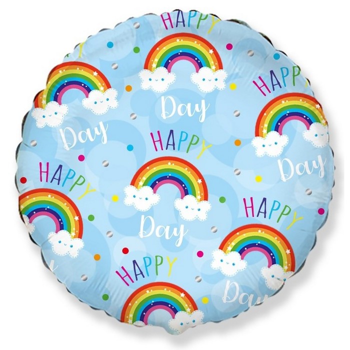 Шар фольгированный 18 «С рождением малыша!», радуга в облаках, круг, цвет голубой шар фольгированный 22 радуга в облаках