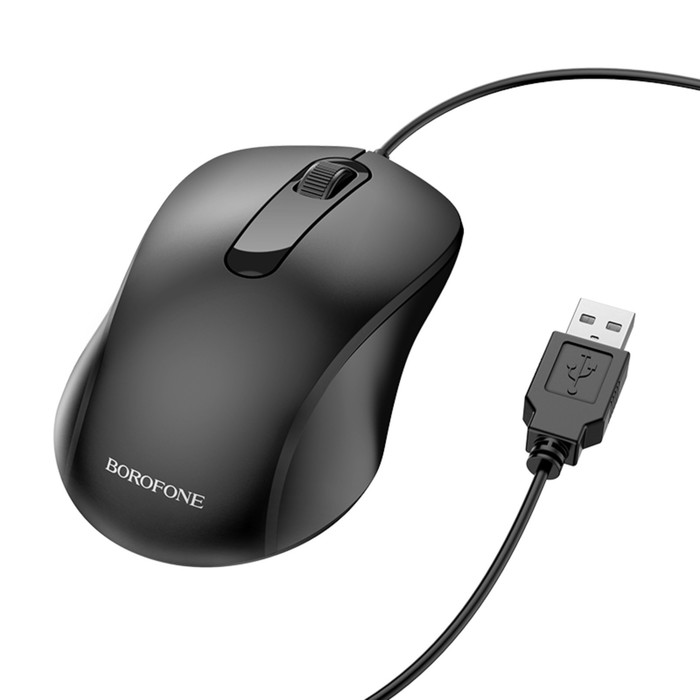 Мышь Borofone BG4, проводная, оптическая, 1000 dpi, 1.5 м, USB, чёрная цена и фото
