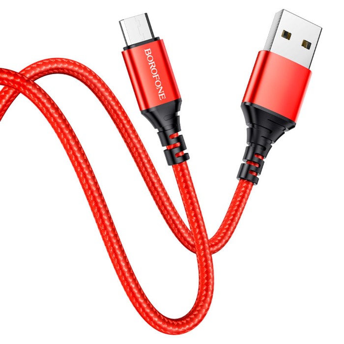 цена Кабель Borofone BX54, microUSB - USB, 2.4 А, 1 м, нейлоновая оплётка, красный