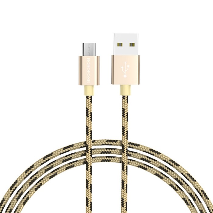 кабель borofone bx24 microusb usb 2 4 а 1 м нейлоновая оплётка золотистый Кабель Borofone BX24, microUSB - USB, 2.4 А, 1 м, нейлоновая оплётка, золотистый