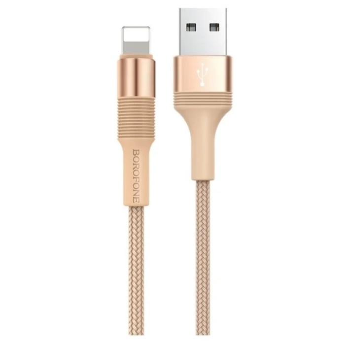 

Кабель Borofone BX21, Lightning - USB, 2.4 А, 1 м, тканевая оплётка, золотистый