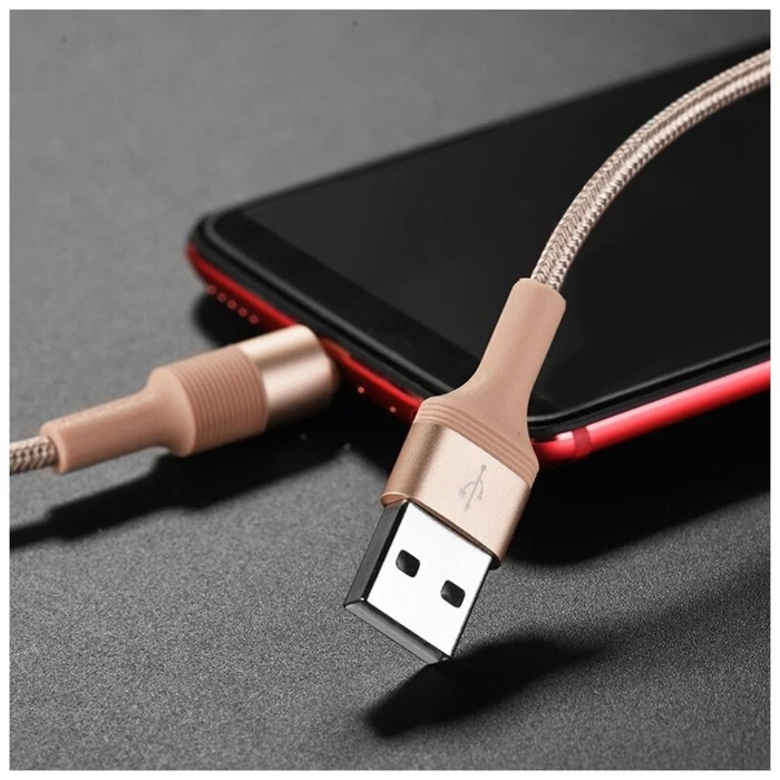 фото Кабель borofone bx21, microusb - usb, 2.4 а, 1 м, тканевая оплётка, золотистый