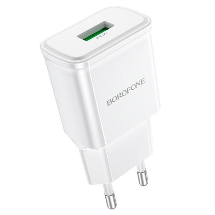 Сетевое зарядное устройство Borofone BA59A, USB, QC3.0, 3 А, белое сетевое зарядное устройство с usb borofone ba59a белое 18w