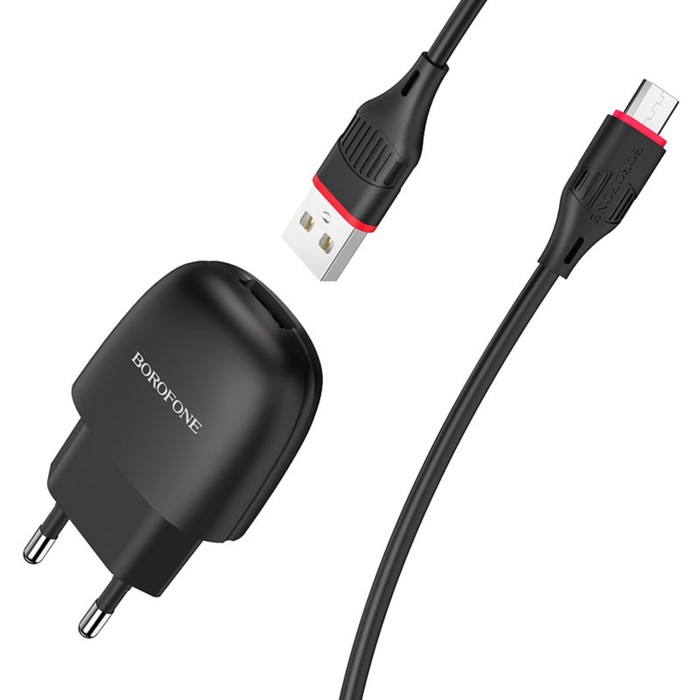 Сетевое зарядное устройство Borofone BA49A, USB, 2.1 А, кабель microUSB, 1 м, чёрное сетевое зарядное устройство borofone ba49a usb 2 1 а кабель microusb 1 м чёрное