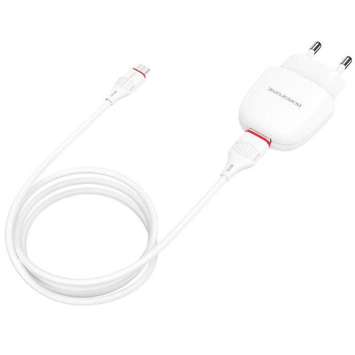 

Сетевое зарядное устройство Borofone BA49A, USB, 2.1 А, кабель microUSB, 1 м, белое