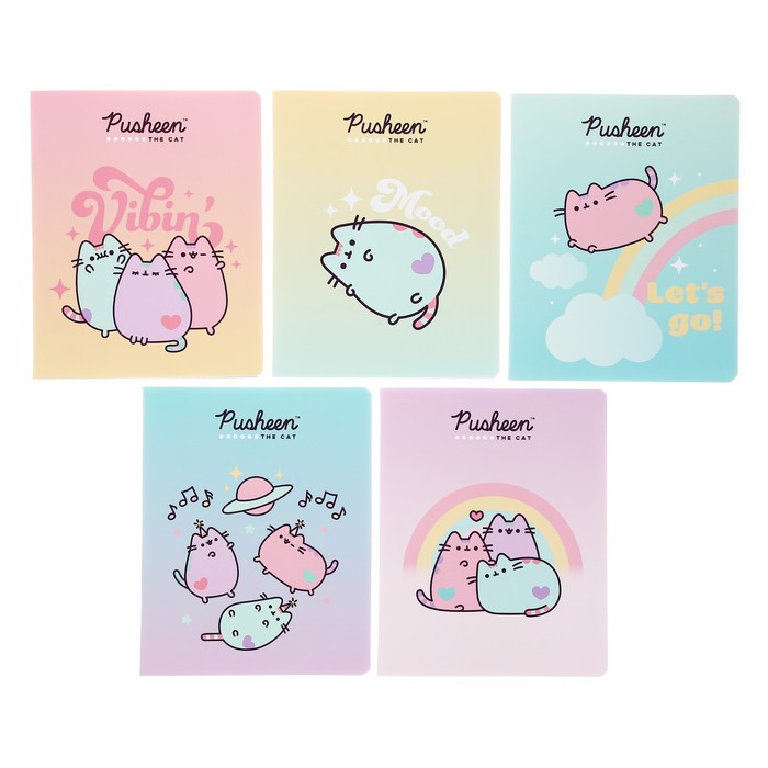 

Тетрадь 48 листов в клетку Pusheen, обложка мелованный картон, ламинация софт тач, блок офсет, МИКС