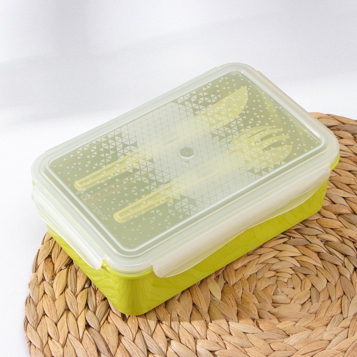 фото Контейнер пищевой со столовыми приборами «take&go», 1,1 л, 20,3×13,2×7 см, цвет зеленый phibo
