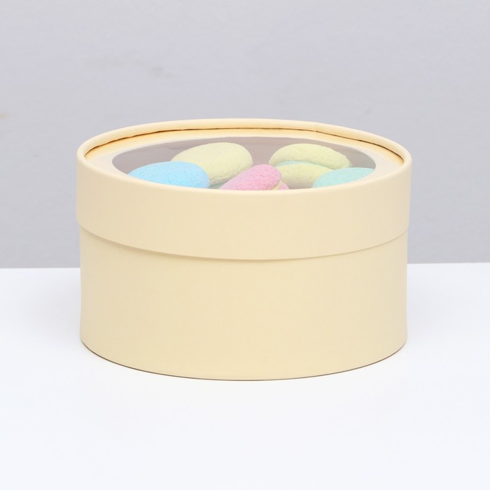 Подарочная коробка Крема кремовая, завальцованная с окном, 18 х 10 см