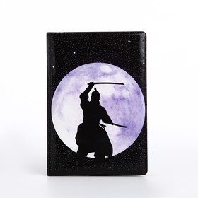 Обложка для паспорта "Самурай и луна", 9,5*0,5*13,5, чёрный