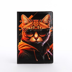 Обложка для паспорта "Кот в очках", 9,5*0,5*13,5, коричневый