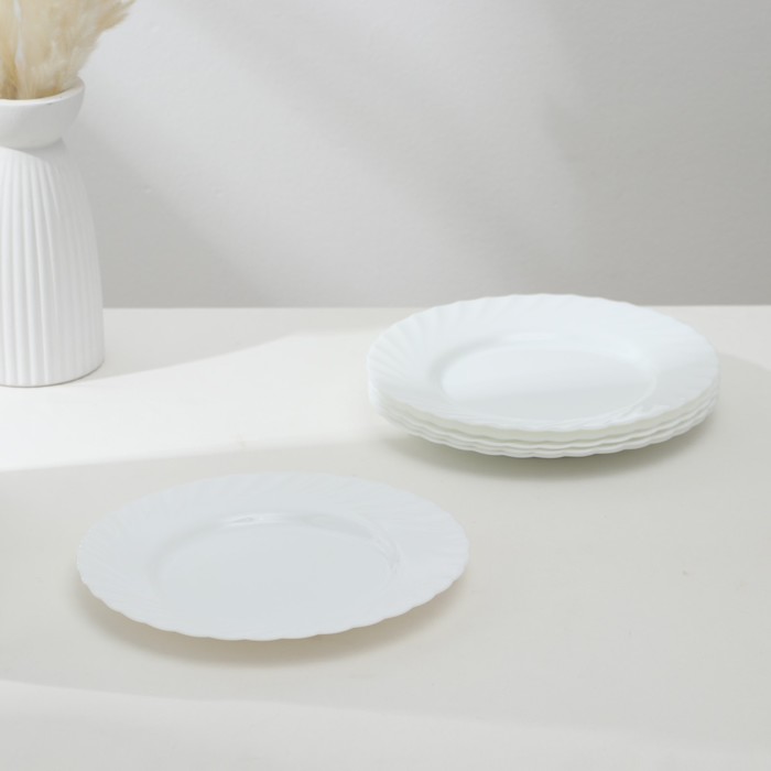 Набор обеденных тарелок Luminarc TRIANON, d=25 см, стеклокерамика, 6 шт, цвет белый набор суповых тарелок luminarc trianon d 23 см стеклокерамика 6 шт