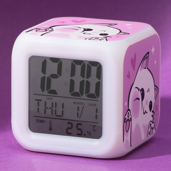 Электронные часы-будильник «Котик», с подсветкой часы будильник minecraft блок красной руды пиксельные с подсветкой