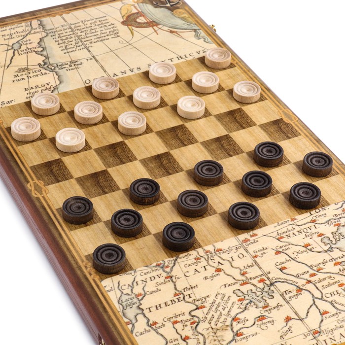 Нарды "Морские", деревянная доска 60х60 см, с полем для игры в шашки, микс