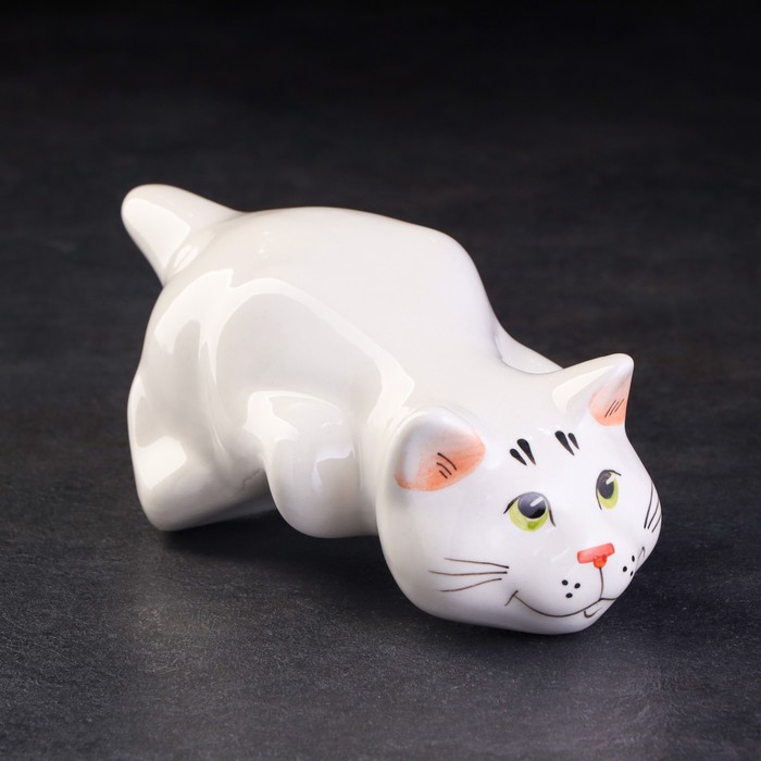 фото Статуэтка фарфоровая "кот барсик", белый, 20 см весёлый фарфор