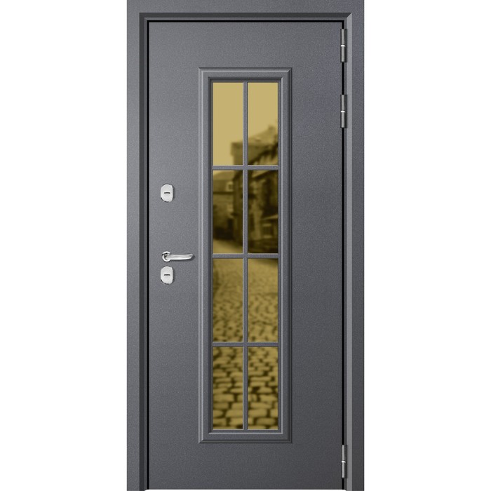 Входная дверь «Aurum», 860×2050 мм, левая, цвет серый муар / софт белый