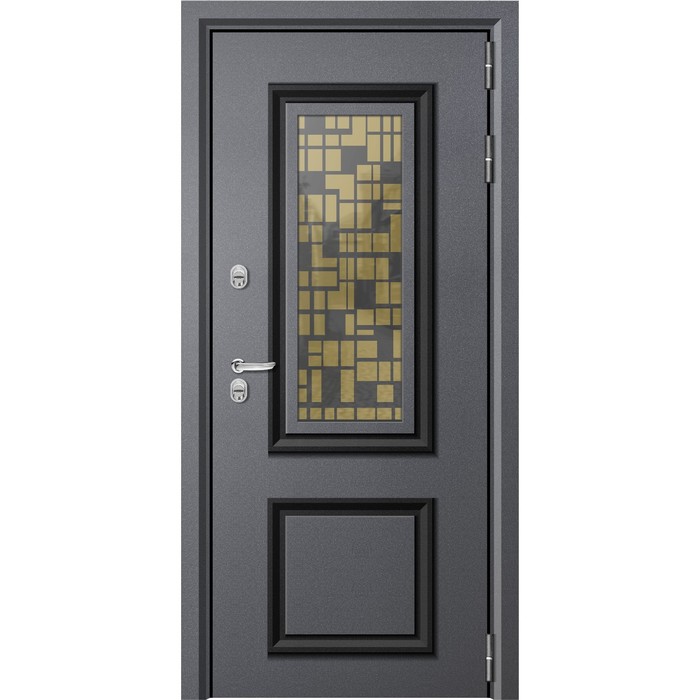 Входная дверь «Plata», 860×2050 мм, правая, цвет серый муар / белое дерево