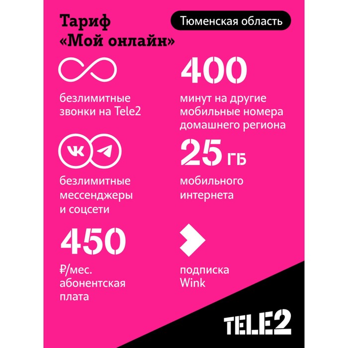 

SIM-карта Tele2 "Мой онлайн", Тюменская область Баланс 200 руб