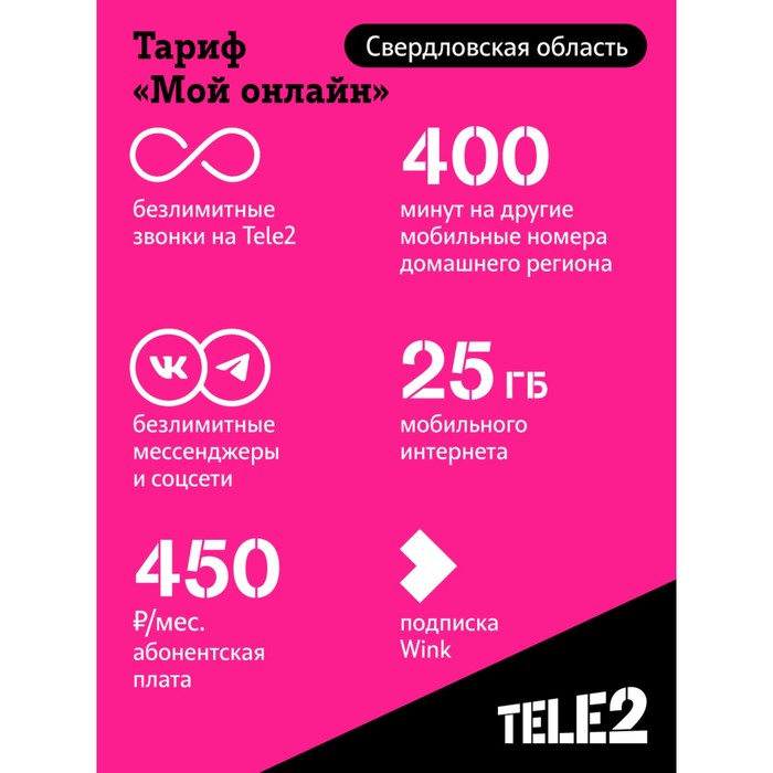 

SIM-карта Tele2 "Мой онлайн", Свердловская область Баланс 200 руб