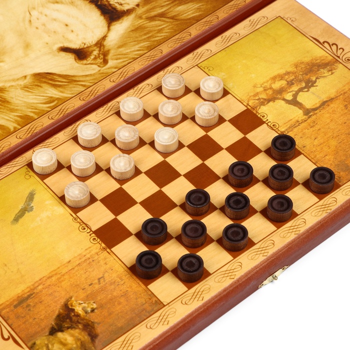 Нарды "Лев", деревянная доска 40х40 см, с полем для игры в шашки