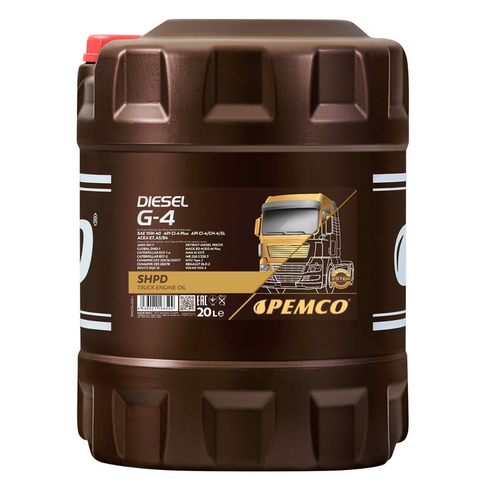 Масло моторное PEMCO DIESEL G-4 15W-40 SHPD, минеральное, 20 л масло моторное sintoil sintec 15w 40 diesel cf 4 sj дизель 20 л