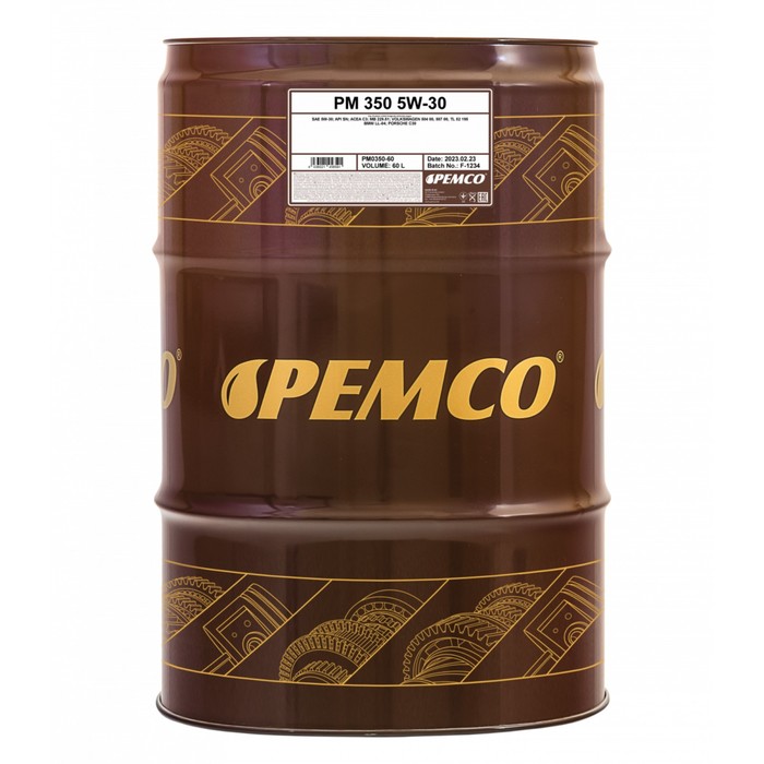 Масло моторное PEMCO 350 SAE 5W-30, синтетическое, 60 л масло моторное pemco 350 sae 5w 30 синтетическое 60 л