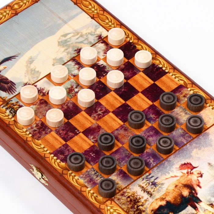 Настольная игра 2 в 1 "Медведь": шашки, нарды, доска 40 х 40 см