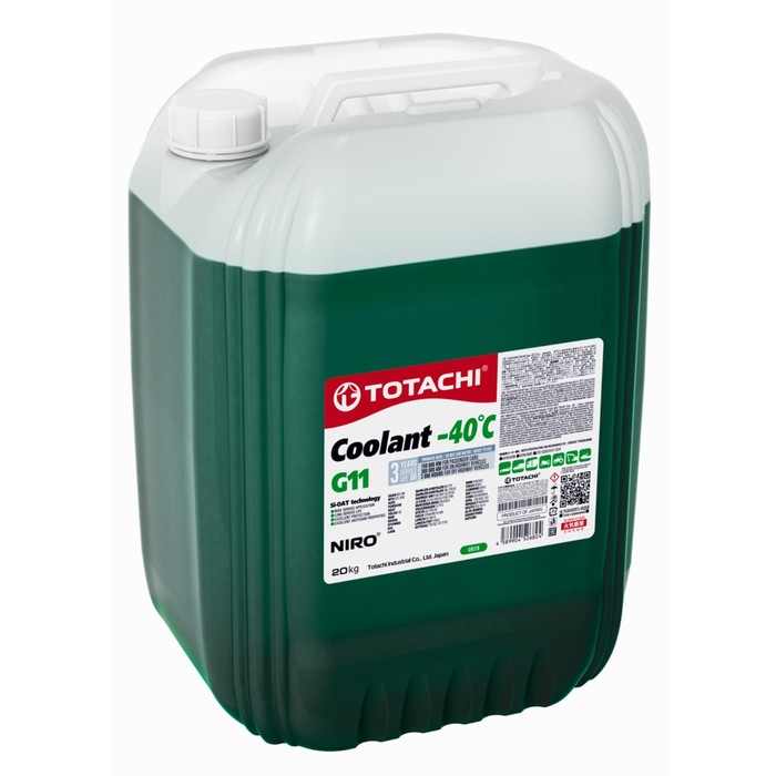 Антифриз Totachi NIRO COOLANT -40 C, G11, зелёный, 20 кг антифриз eneos hyper cool 40 c зелёный 20 кг
