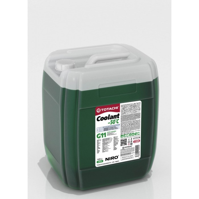 Антифриз Totachi NIRO COOLANT -50 C, G11, зелёный, 10 кг антифриз totachi niro coolant green 40 c g11 1 кг