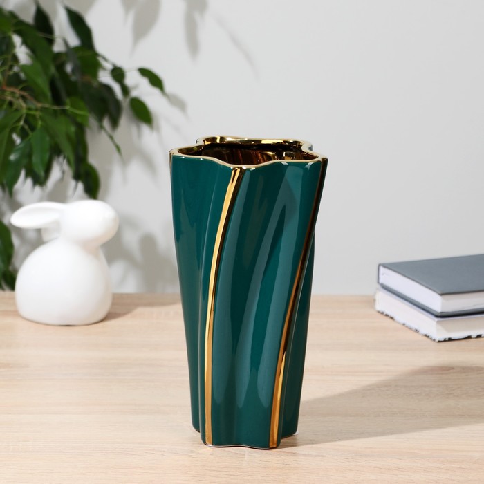 Ваза керамика настольная Остин d12 см 24,5 см, зелёно-золотой ваза керамика настольная арабелла d 9 5 см h 19 5 см зелёно золотой