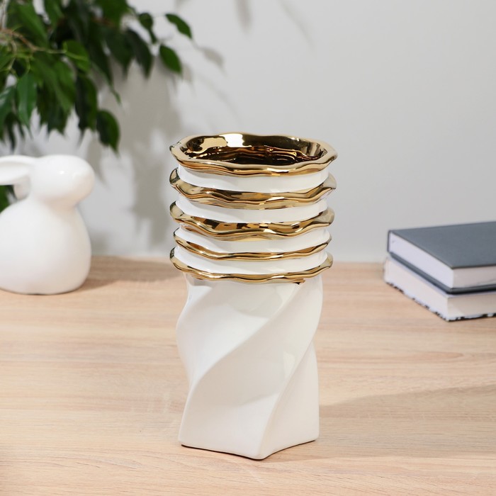 Ваза керамика Бирлант d-11,5 см h-21,5 см, бело-золотой ваза керамика арабелла d 9 5см h 19 5 см бело золотой
