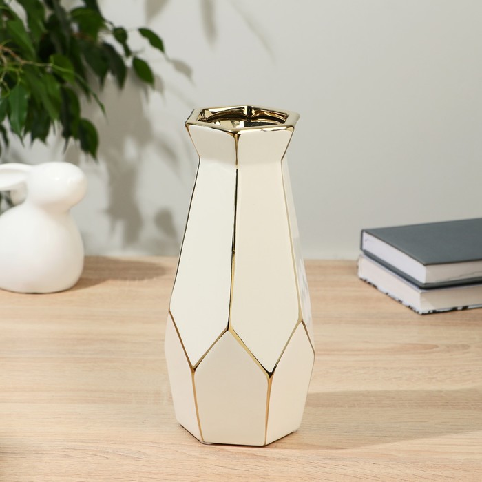 Ваза керамика Гизем d-8,5 см h-24,5 см, золотисто-белый ваза керамика анаит d 8х10 см h 21 см золотисто чёрный