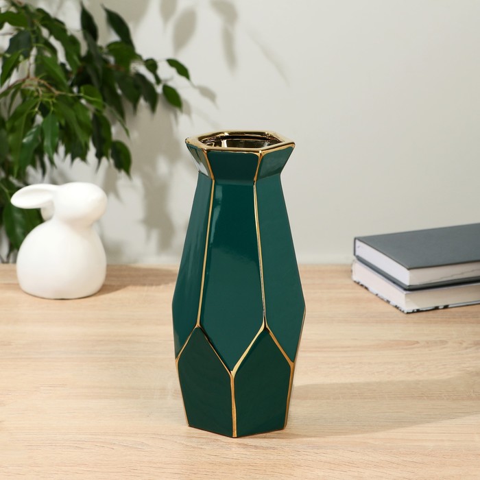 Ваза керамика настольная Гизем d 8,5 см h 24,5 см, золотисто-зелёный ваза керамика анаит d 8х10 см h 21 см золотисто чёрный