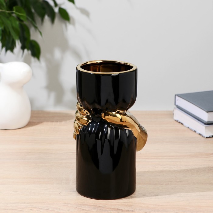 Ваза керамика Дерк d-9 см h-19,5 см, золотисто-чёрный ваза керамика анаит d 8х10 см h 21 см золотисто чёрный