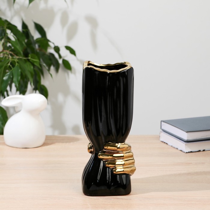 Ваза керамика Дерк полосы, d-9,5 см h-24,5 см, золотисто-чёрный ваза керамика анаит d 8х10 см h 21 см золотисто чёрный