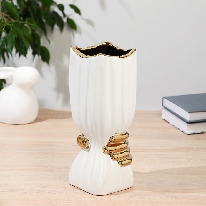 Ваза керамика Дерк полосы, d-9,5 см h-24,5 см, золотисто-белый ваза керамика анаит d 8х10 см h 21 см золотисто чёрный