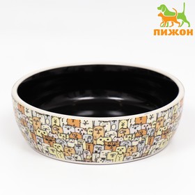 Миска керамическая "Графичная Собаки"  12 х 3,5 см, бежево-черная