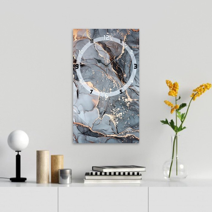 Часы-картина настенные, серия: Интерьер, Серый мрамор, плавный ход, 35 х 60 см