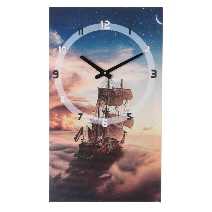 Часы-картина настенные, серия: Интерьер, Корабль в небесах, плавный ход, 35 х 60 см