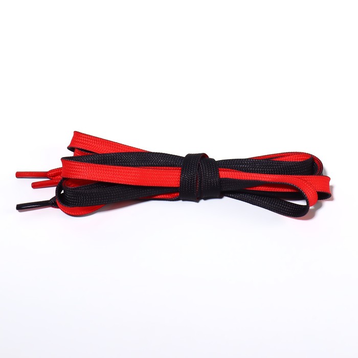 Шнурки для обуви, пара, плоские, двусторонние, 8 мм, 120 см, цвет чёрный/красный
