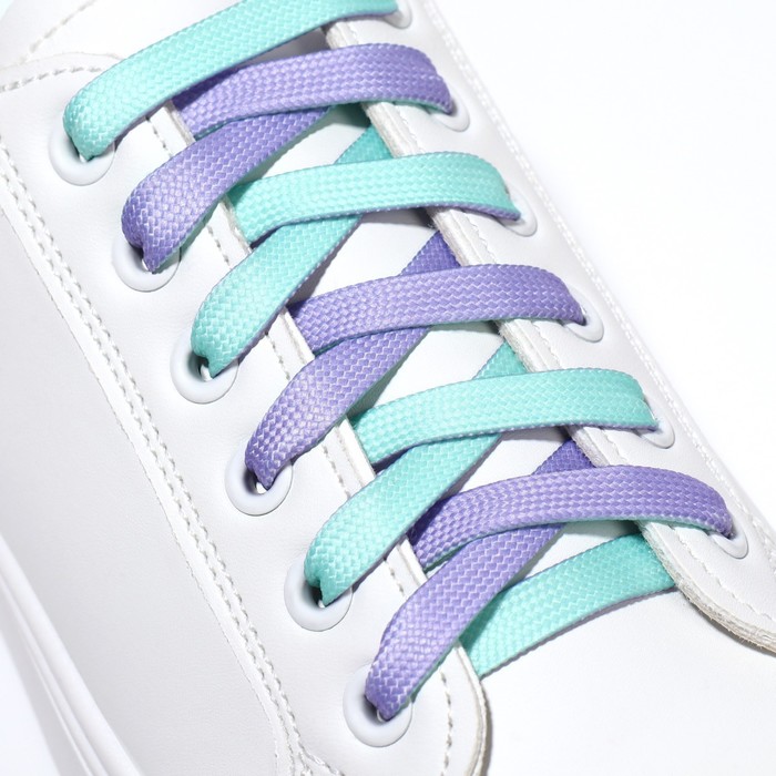 фото Шнурки для обуви, пара, плоские, двусторонние, 8 мм, 120 см, цвет лавандовый/мятный onlitop