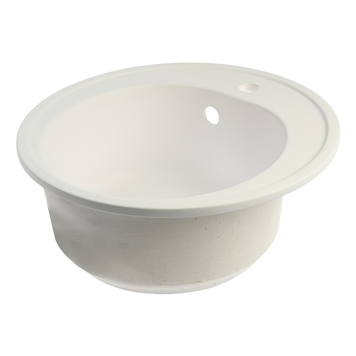 Мойка для кухни из камня ZEIN 3/Q1, d = 510 мм, круглая, перелив, цвет белый лед