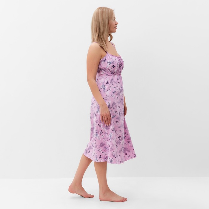 Ночная сорочка женская, принт цветы, цвет сиреневый, размер 52