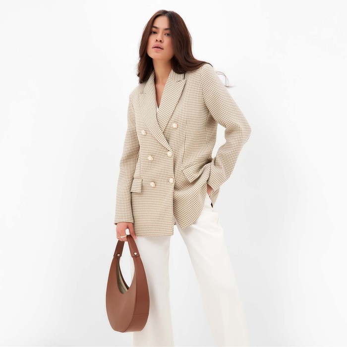 Пиджак женский двубортный MIST р. 44, бежевый/белый пиджак mist размер 44 бежевый белый