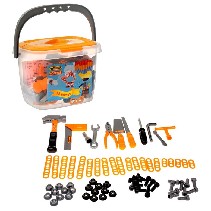 Набор инструментов №1 в ведёрке, 72 элемента, цвета МИКС