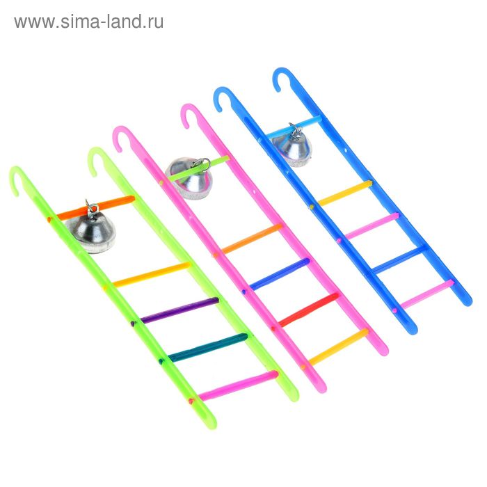 фото Игрушка для птиц лестница с колокольчиком, микс цветов бриллиант
