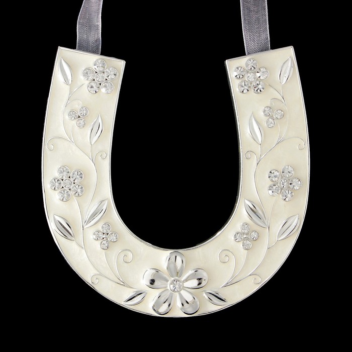 Сувенир «Подкова», с цветами, подвесная, 10×0,5×10 см, с кристаллами Сваровски